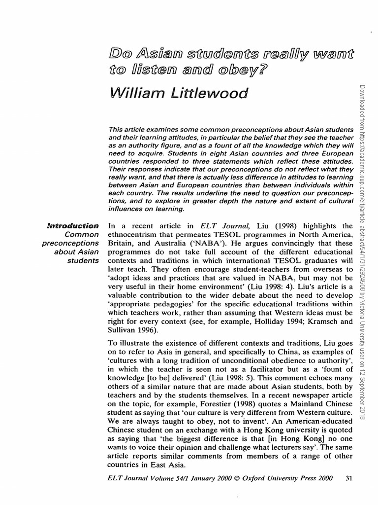 Do Asian Students Really Want To Listen and Obey Littlewood (2000