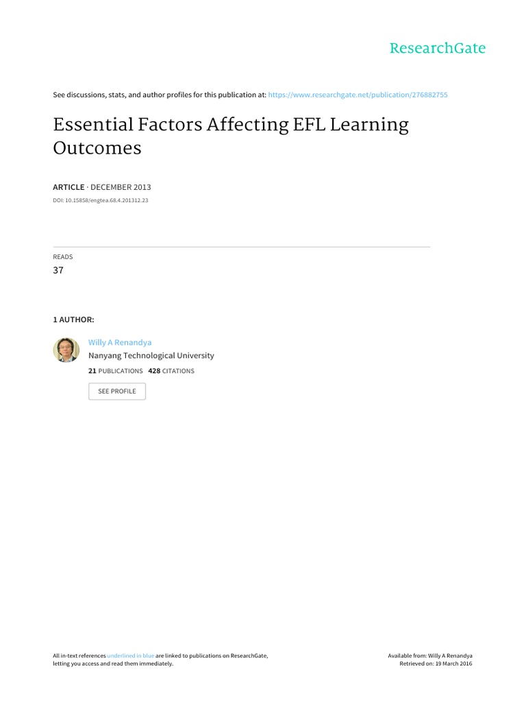 Factors Affecting EFL Learning Outcomes PDF | PDF | Fluency | English ...