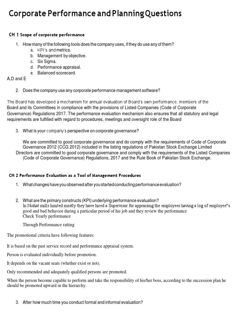 Corporate Performance Evaluation Strategies | PDF | Internal Control ...
