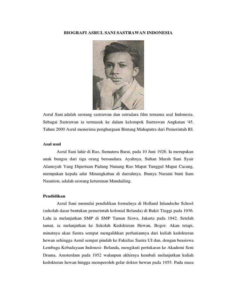 Biografi Asrul Sani Sastrawan Indonesia