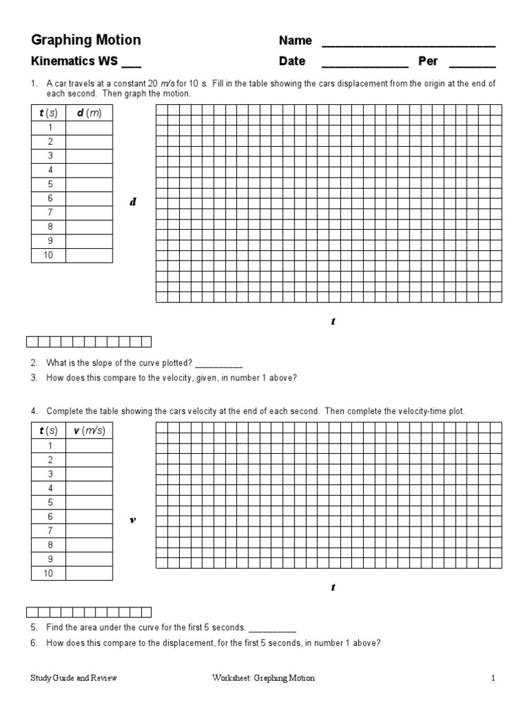 Graphing Motion: Name - Kinematics WS - Date - Per | PDF | Velocity |  Acceleration