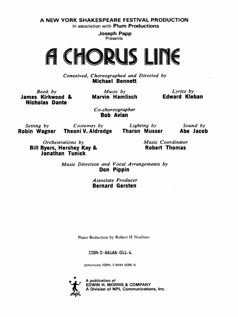 A Chorus Line Piano Vocal Score PDF PDF