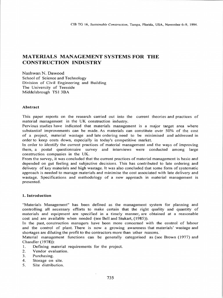 Materials Management Systems For The Construction Industry | PDF ...