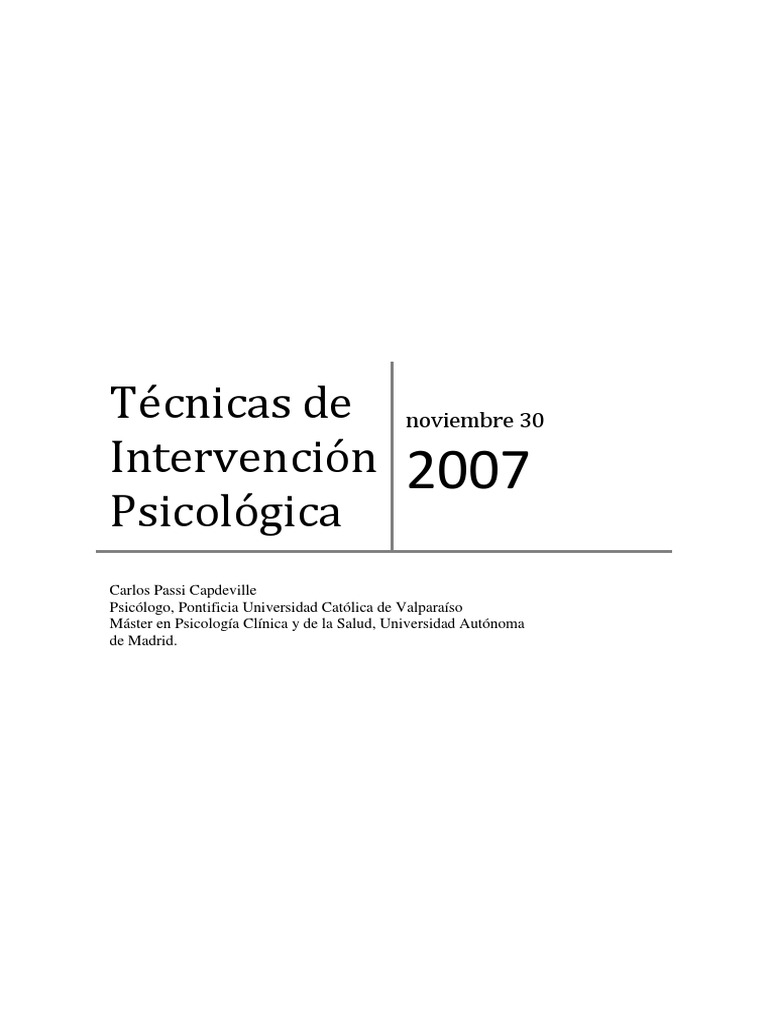 Tecnicas de Intervencion Psicologica PDF | PDF | Psicoterapia | Sicología