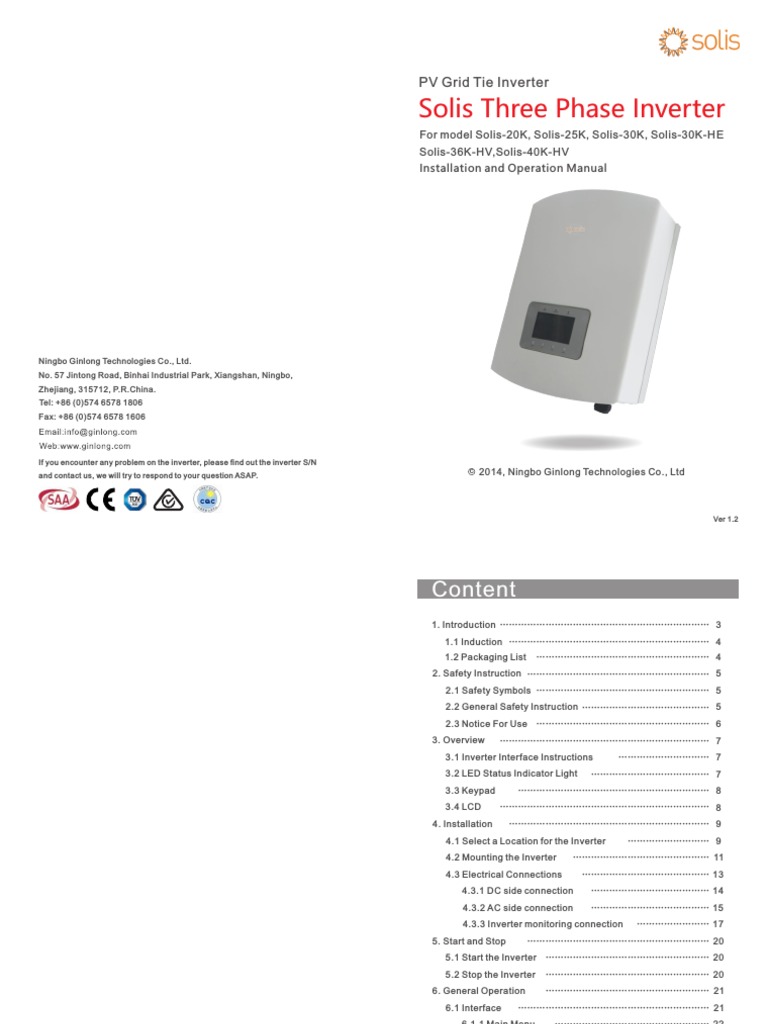 Solis Inverter Installation Manual | PDF | Power Inverter | Electrical ...