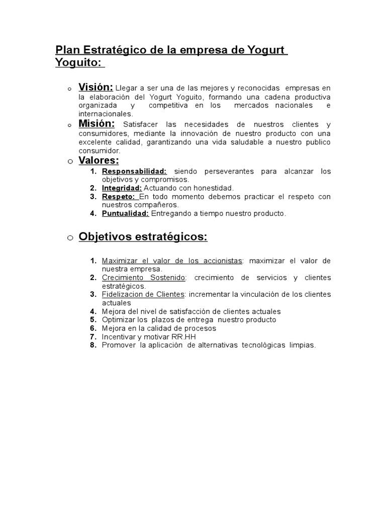 Plan Estrategico y Financiero Del Yogurt | PDF | Capital de trabajo ...