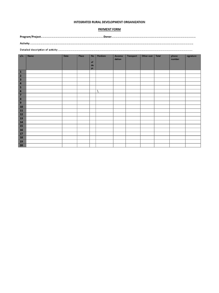 Integrated Rural Development Organization Payment Form | PDF