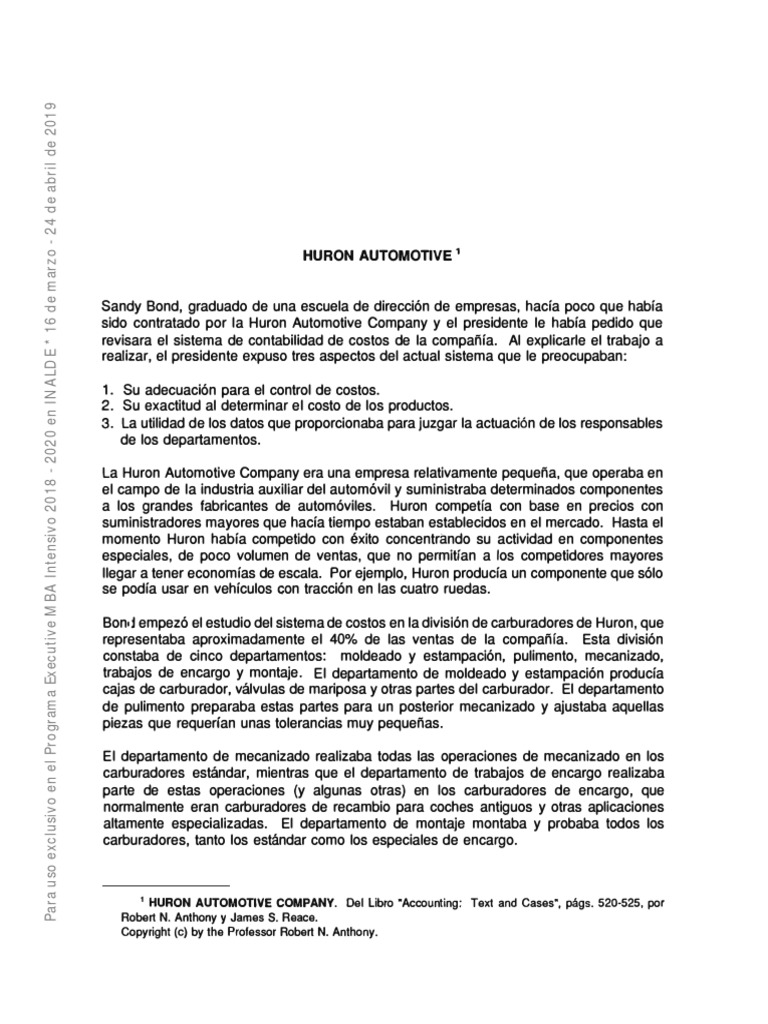 Huron Automotive PDF Costo Mecanizado