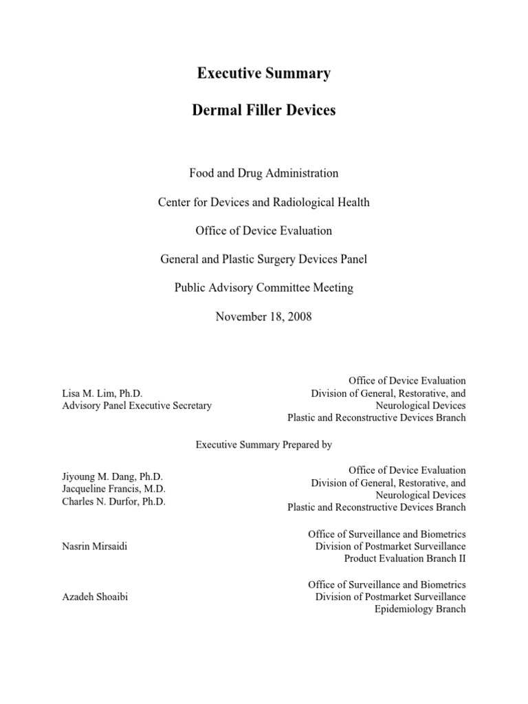 Fda executive summary dermal fillers pdf clinical trial food and