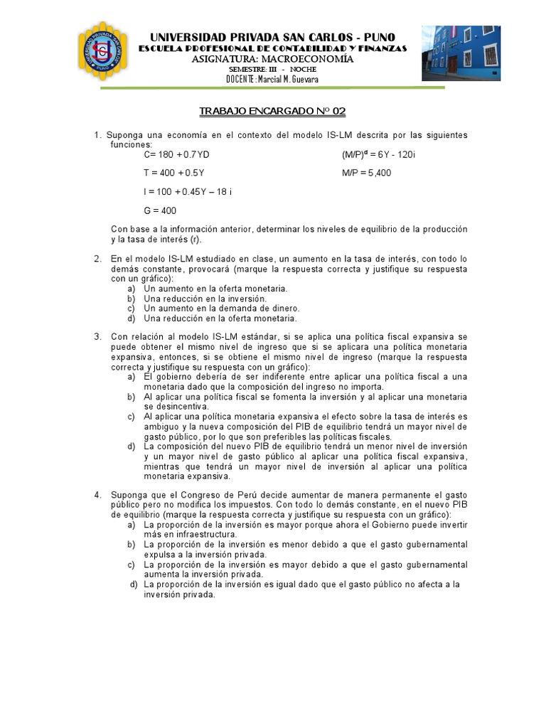 Trabajo de Is LM - Demanda Agregada | PDF | La política fiscal ...