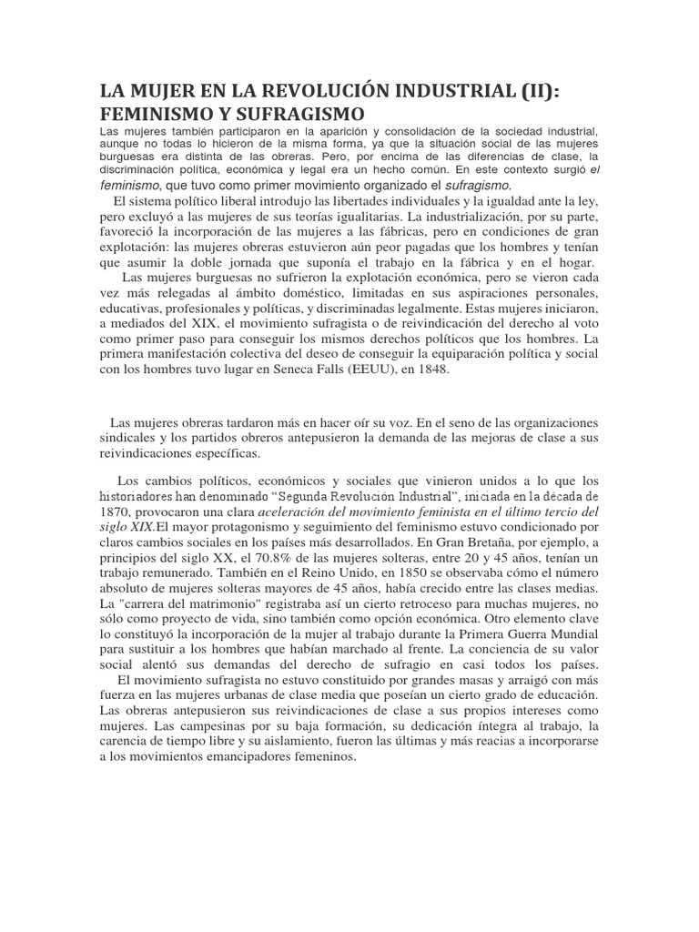 Rol de la mujer en la Revolución Industrial | PDF | Mujer | Feminismo
