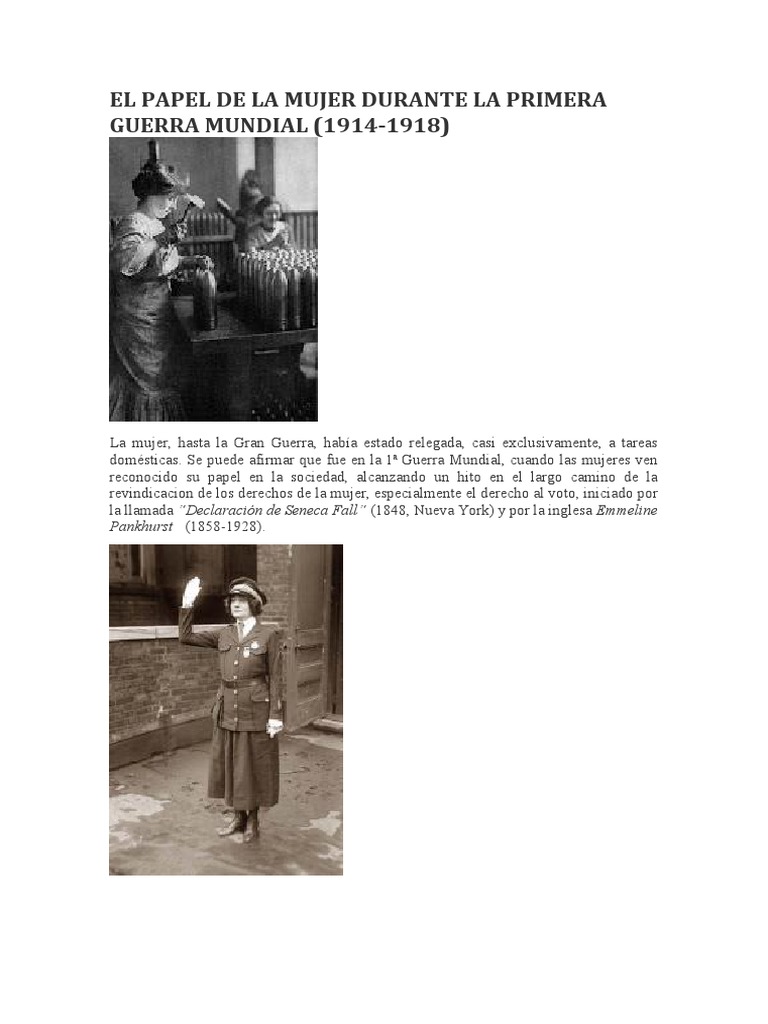 El Papel de La Mujer Durante La Primera Guerra Mundial PDF Mujer