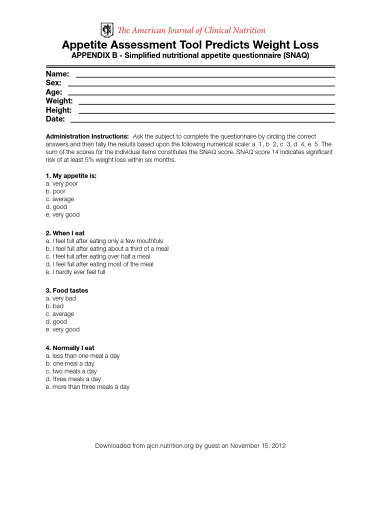 SNAQ: Appetite Assessment Tool | PDF