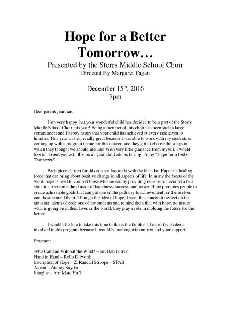 Storrs Middle School Choir Concert | PDF | Hope | Singing