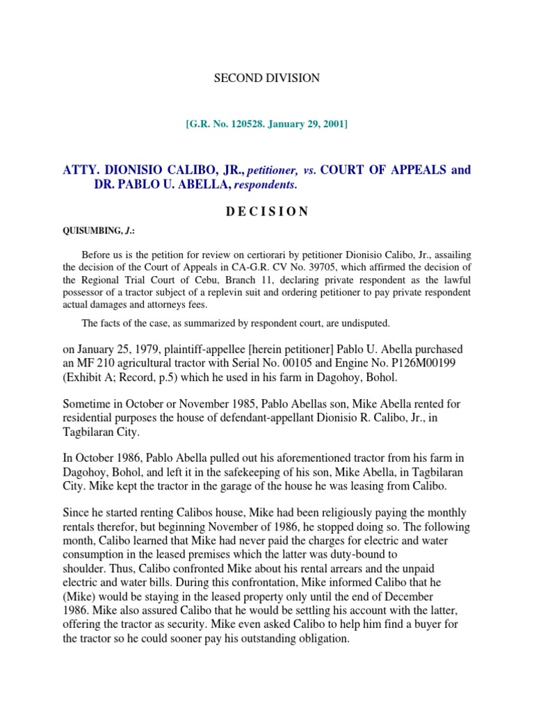 Supreme Court Ruling on Tractor Replevin Case | PDF | Lease | Trust Law