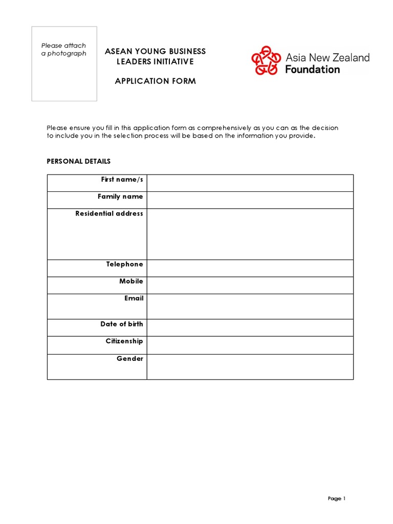 Asean Young Business Leaders Initiative Application Form: Personal ...