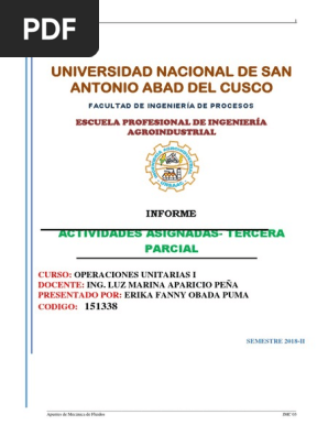 Ope 1 Tercera Parcial Erika Obada Puma Docx Viscosidad Mecanica De Fluidos