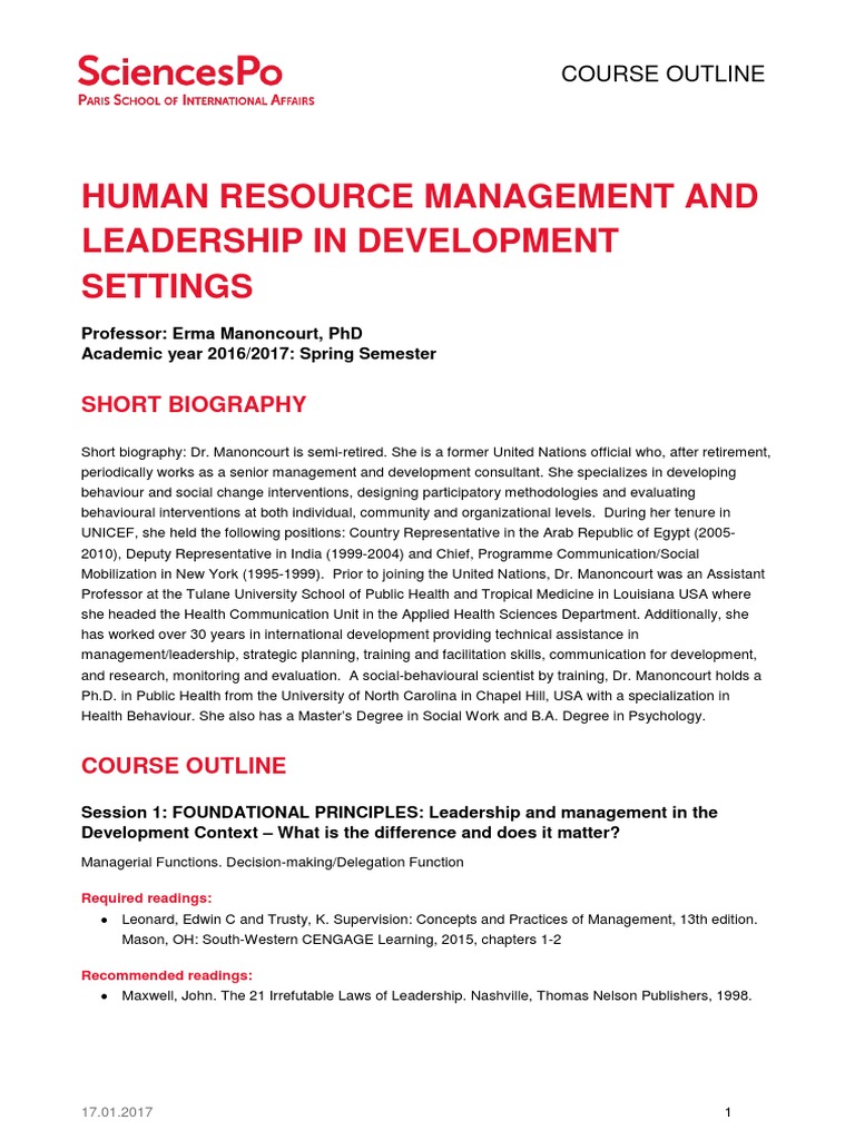 Human Resource Management and Leadership in Development Settings | PDF ...