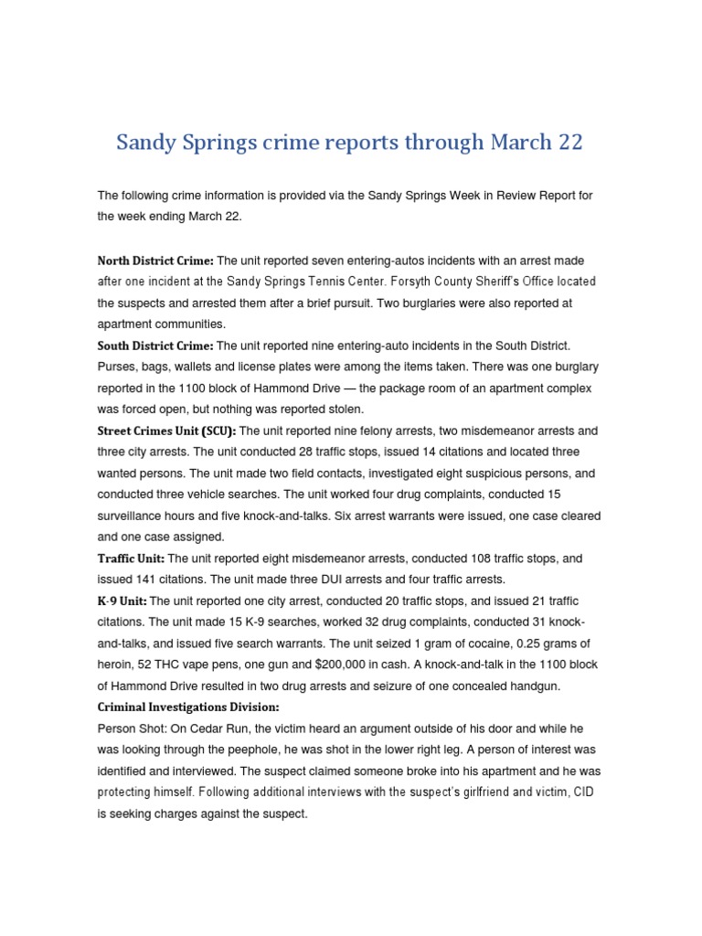 Sandy Springs Crime Reports Through March 22 PDF Traffic Stop Arrest