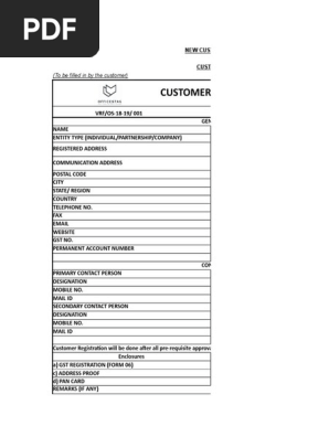 Customer Application Form Office Stag