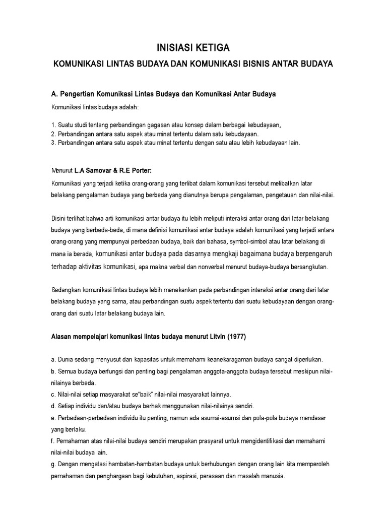 Inisiasi Ketiga Komunikasi Lintas Budaya Dan Komunikasi Bisnis Antar Budaya