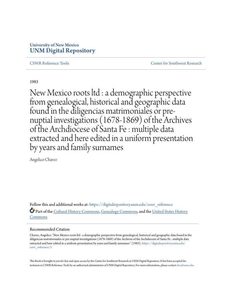 New Mexico Roots LTD - A Demographic Perspective From Genealogica PDF ...