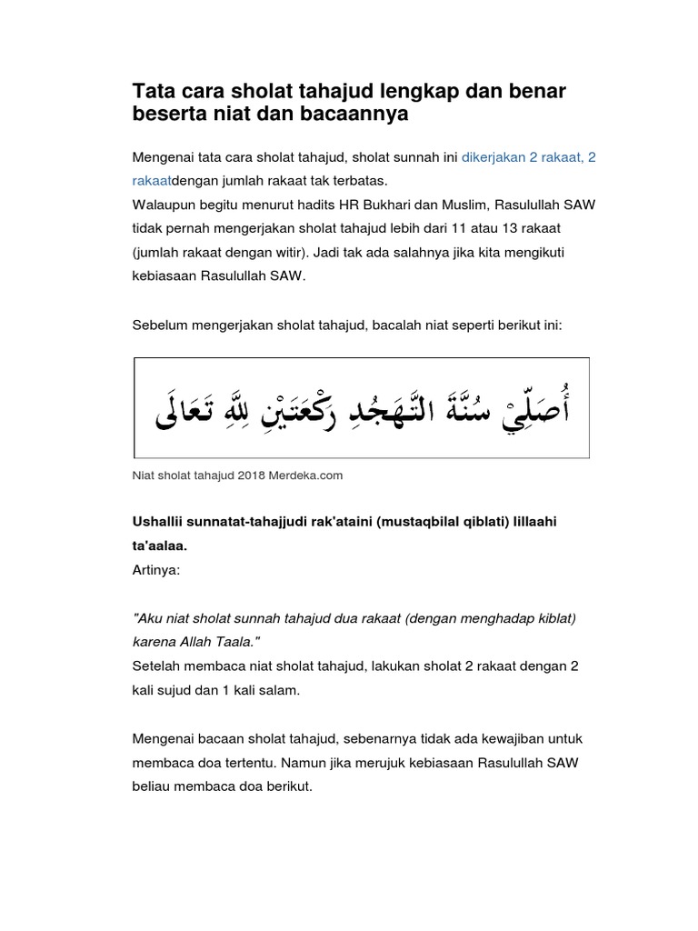 Niat Sholat Tahajud Beserta Artinya Celoteh Bijak