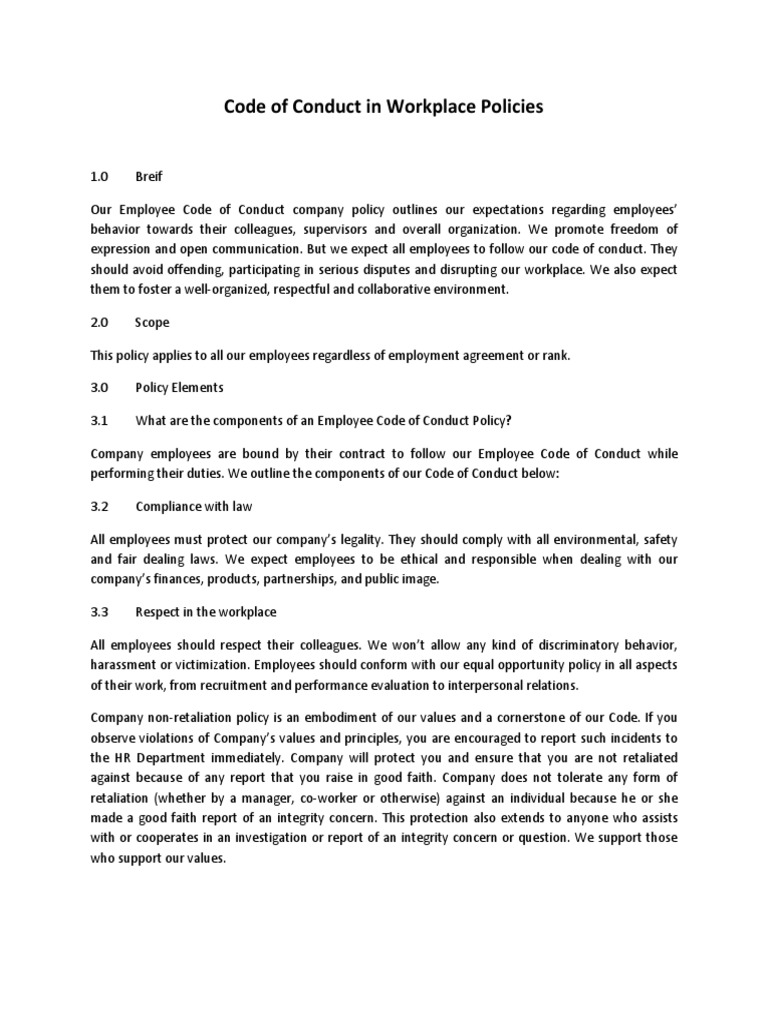 Employee Code of Conduct Policy | PDF