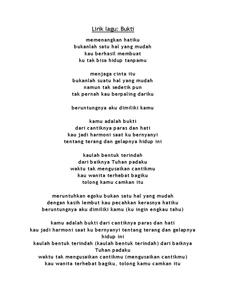 Lirik Lagu Bukti Pdf