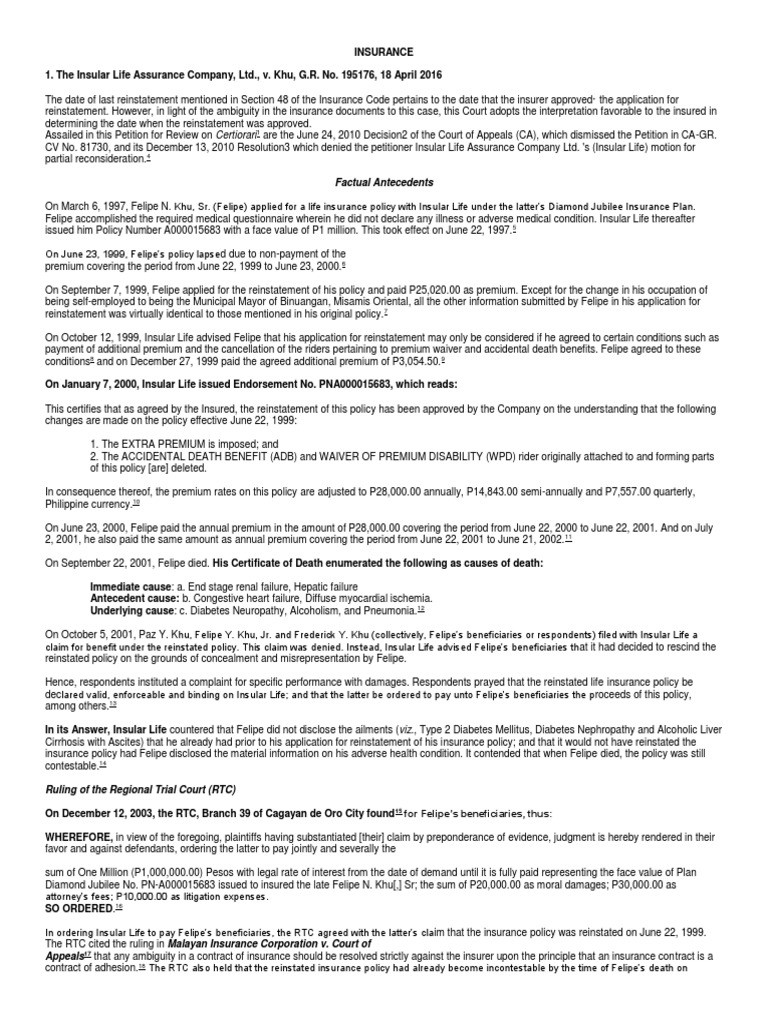 Some Insurance Cases | PDF | Law Of Agency | Insurance