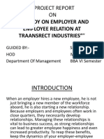 A Project Report ON ""A Study On Employer And: Employee Relation at Traansrect Industries""