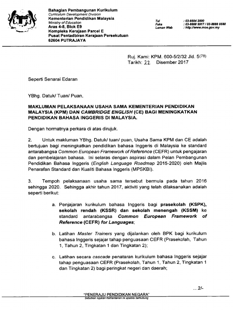 Makluman Pelaksanaan Aktiviti Bagi Tahun 2018 Pdf