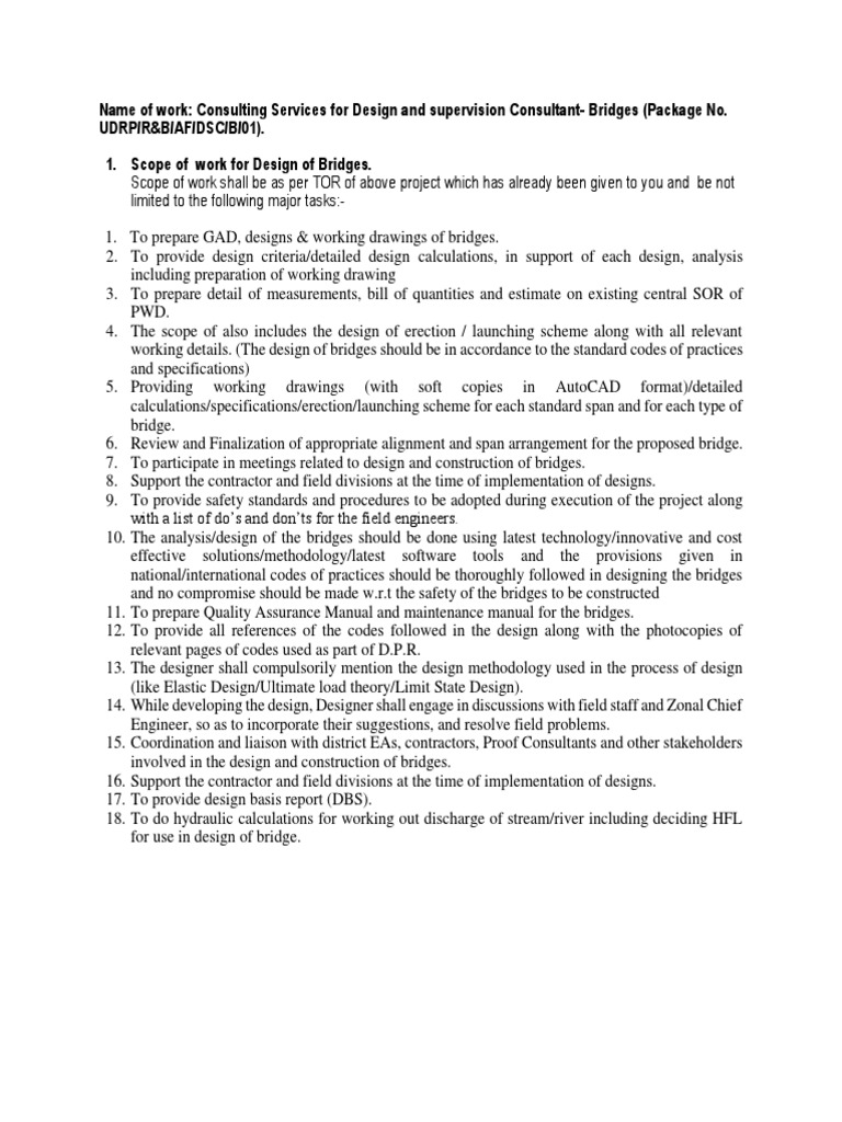 Scope of Work For Design of Bridges | PDF | Specification (Technical ...