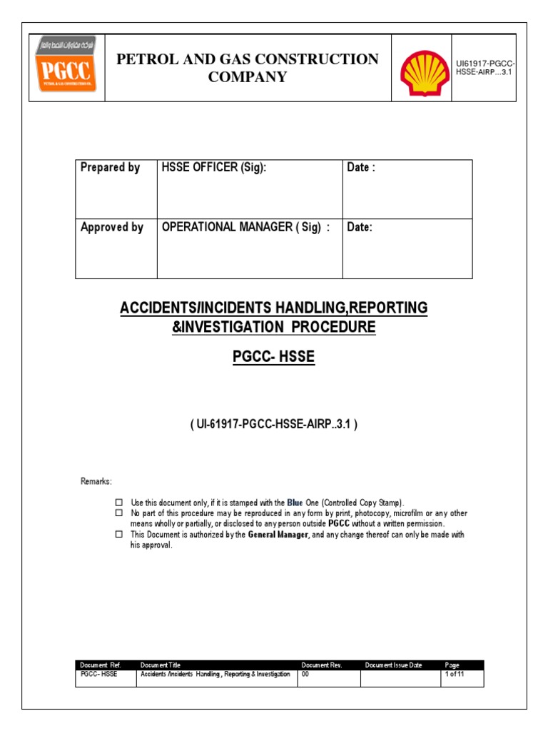 HSE Accident Handling and Reporting Guide | PDF | Emergency | Hazards