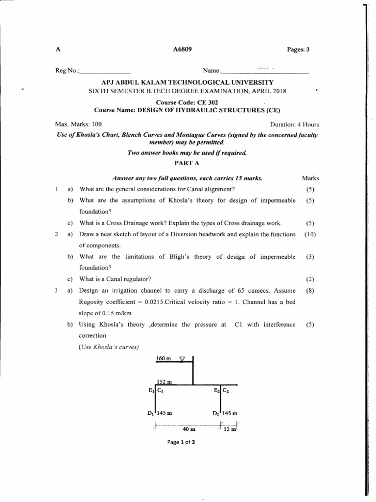 s6 B Tech Design of Hydraulics Structures April 2018 | PDF
