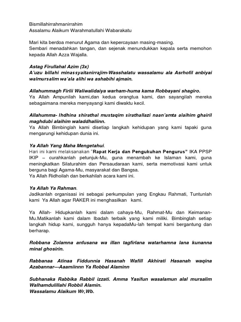 Contoh Doa Penutupan Acara Pelatihan