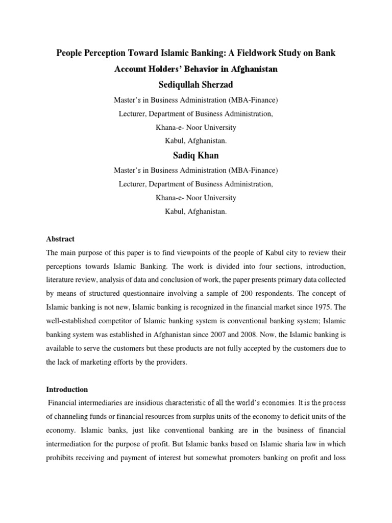 Perceptions of Islamic Banking in Kabul | PDF | Islamic Banking And ...