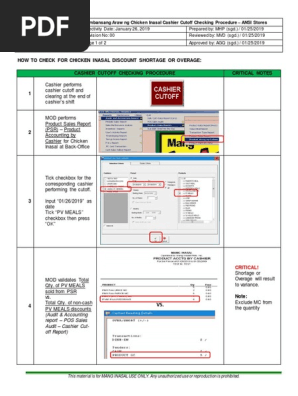 PANCI Cashier Cutoff Checking Procedure