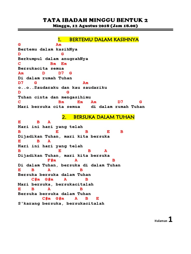 2018 Chord Tata Ibadah 2 Agustus PDF