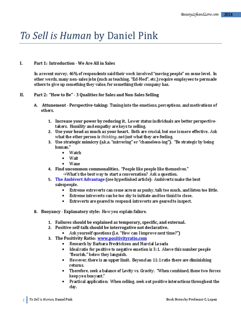TSIH - To Sell Is Human by Daniel Pink | PDF | Extraversion And ...