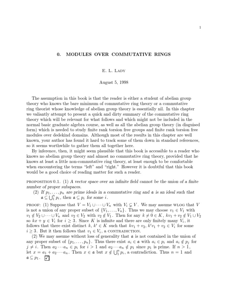 Modules Over Commutative Rings: N N I I N I N N I I 0 0 I I | PDF ...