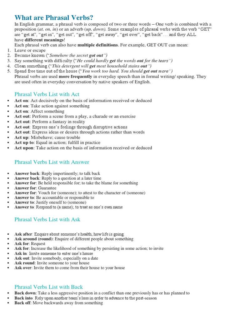 Phrasal Verbs | PDF | English Grammar | Coming Out