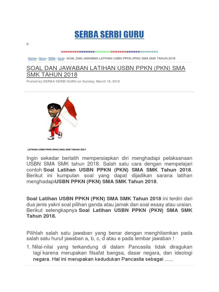 Soal Usbn Pkn Smk 2017 2018 Pdf Jawabanku Id