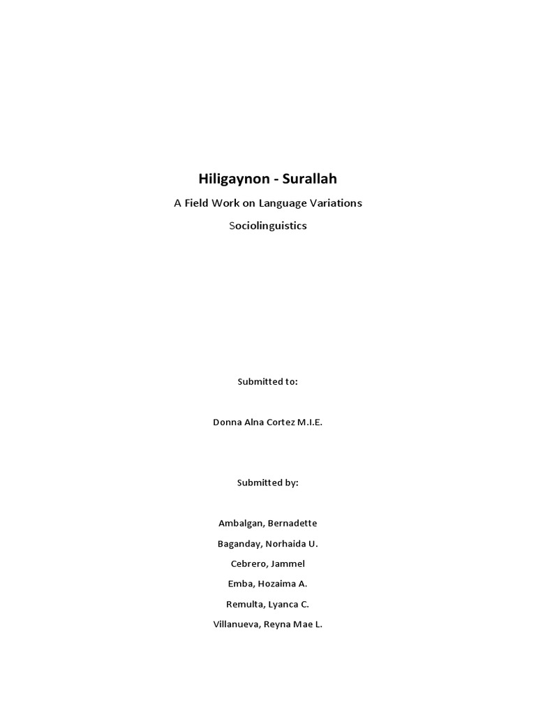 Hiligaynon Surallah A Field Work On Language Variations