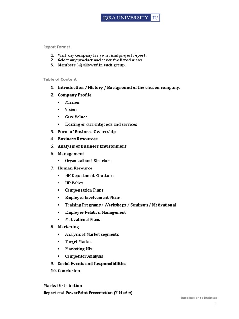 Report Format | PDF | Business