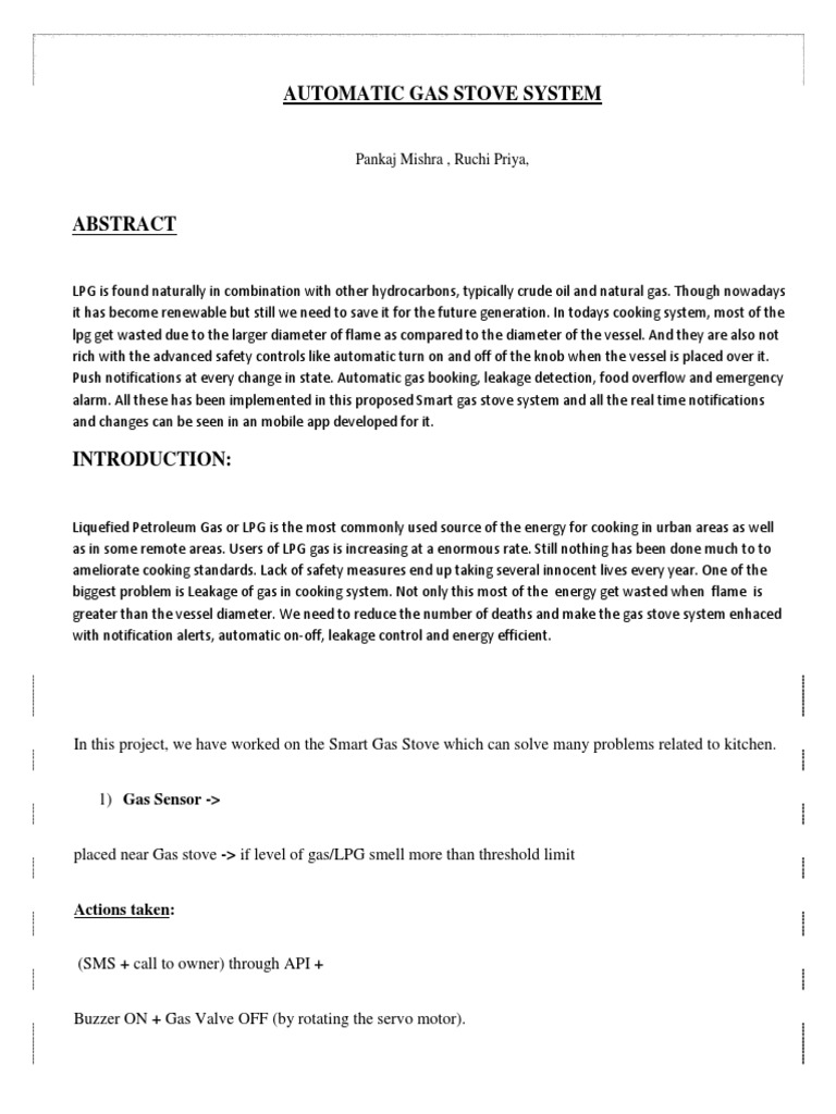 Automatic Gas Stove System PDF Liquefied Petroleum Gas Natural Gas