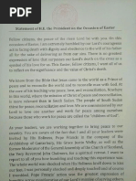 Salva Kiir Easter Message