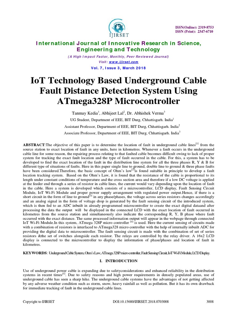 Iot Technology Based Underground Cable Fault Distance Detection System ...
