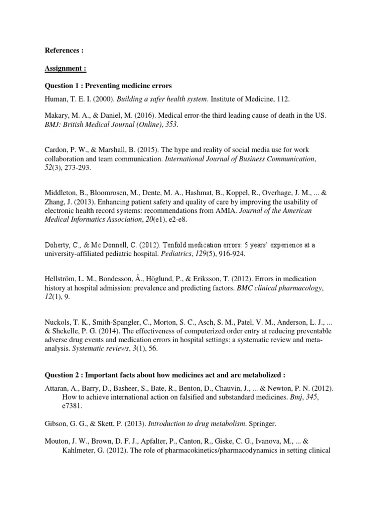 References: Assignment: Question 1: Preventing Medicine Errors | PDF ...
