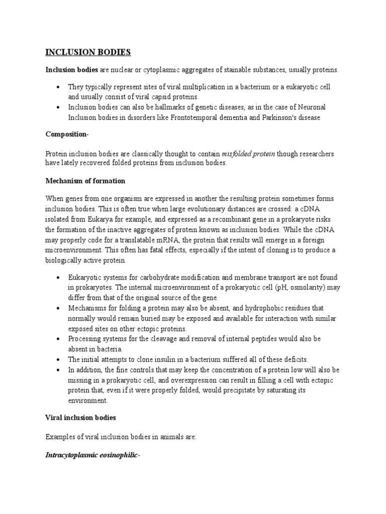 Inclusion Bodies Inclusion Bodies Are Nuclear or Cytoplasmic